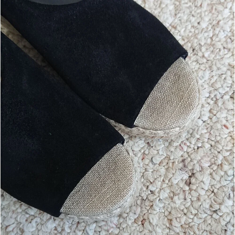 VINCE Sonora Black Suede D'orsay Jute Platform Wedge Sandal size 8.5 M